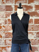 Liverpool Surplice Top with Self Tie in Black-112 - Woven Top S/S (Dec - May)-Little Bird Boutique