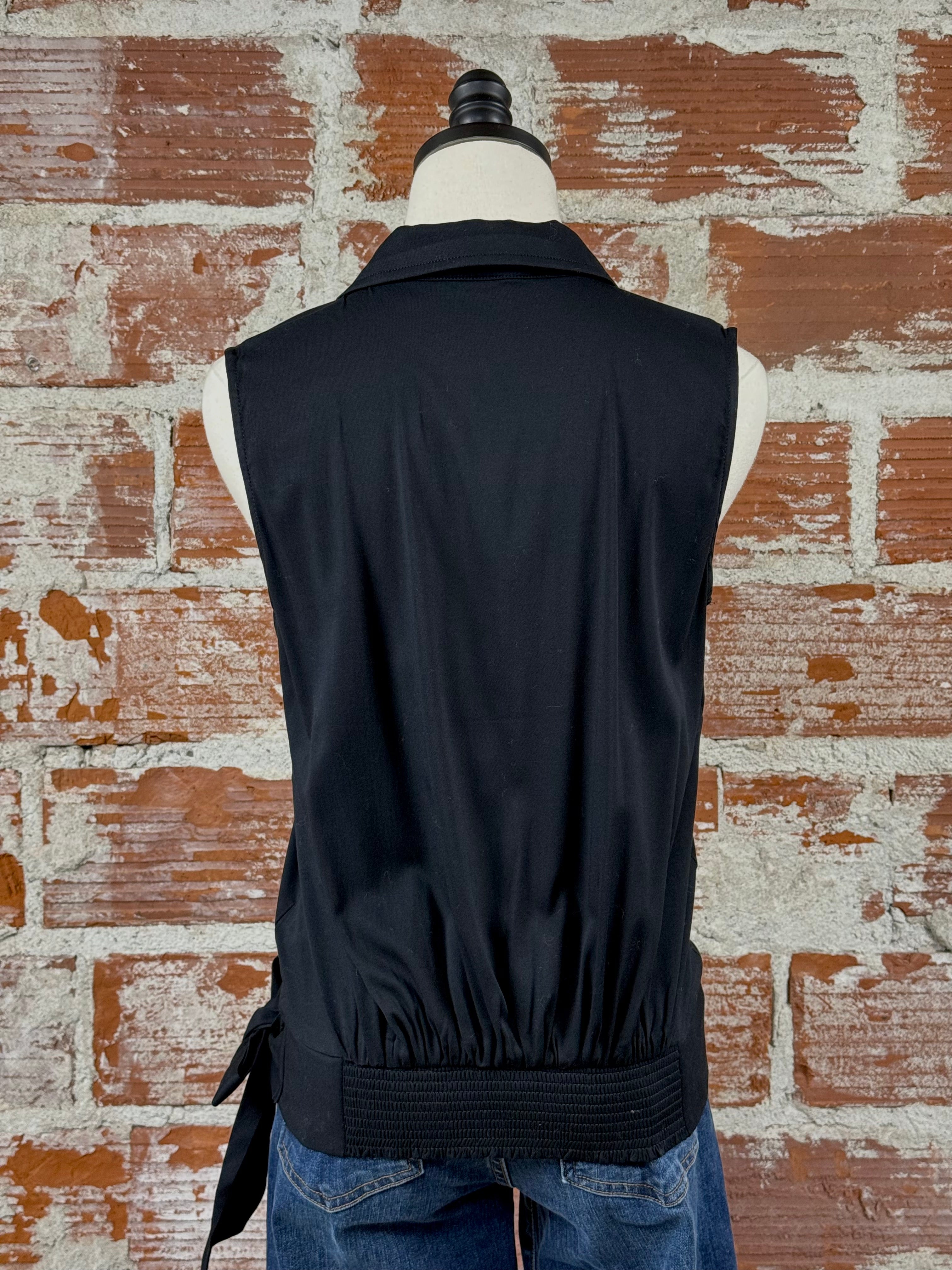 Liverpool Surplice Top with Self Tie in Black-112 - Woven Top S/S (Dec - May)-Little Bird Boutique