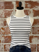 Dex Tank in White and Black Stripe-122 - Jersey Tops S/S (Dec - May)-Little Bird Boutique