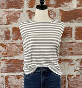 Harper Side Tie Top in Gray and Cream Stripe-122 - Jersey Tops S/S (Dec - May)-Little Bird Boutique