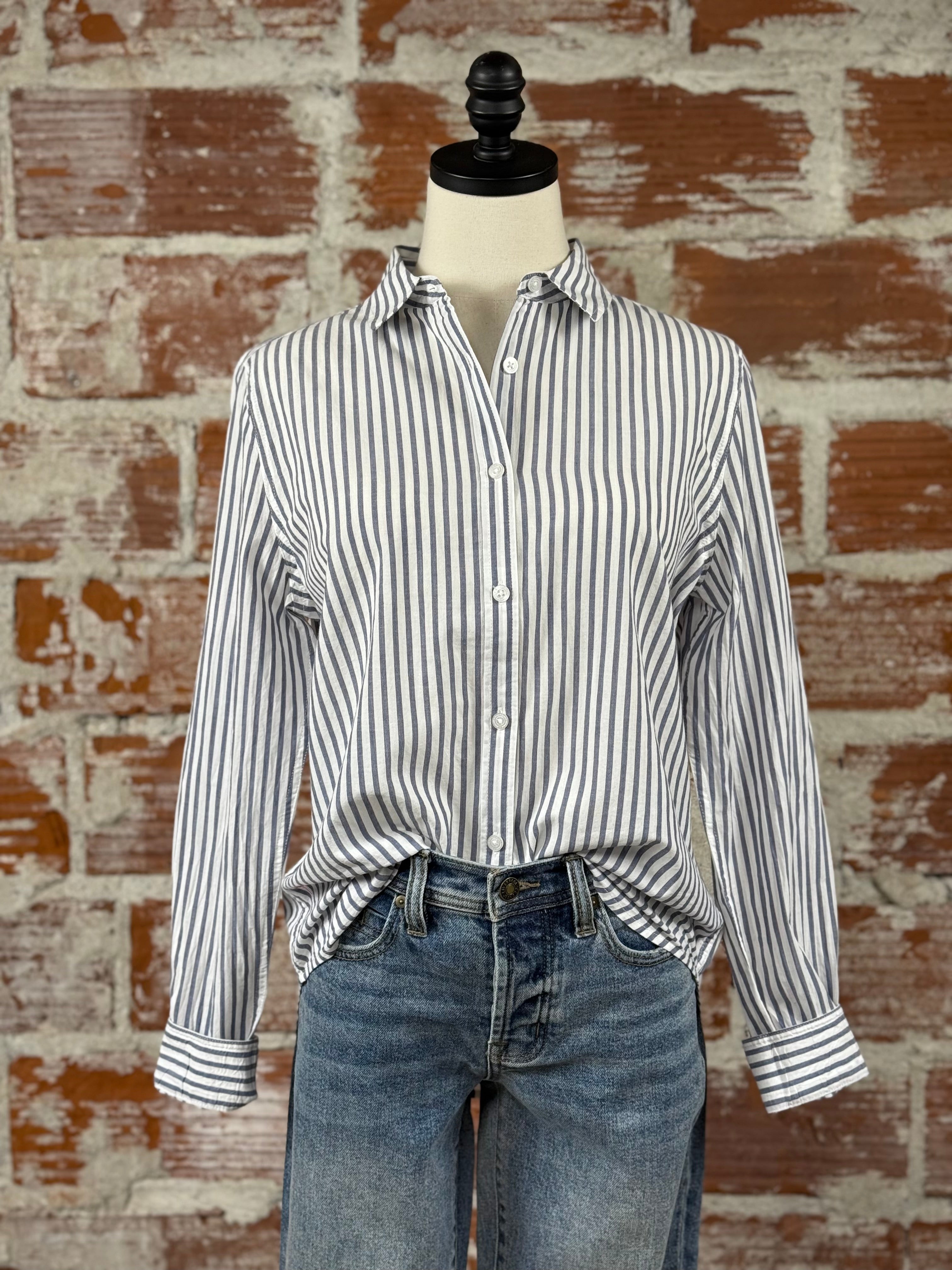 Flag and Anthem Crane Top in Navy and White-112 - Woven Top S/S (Dec - May)-Little Bird Boutique