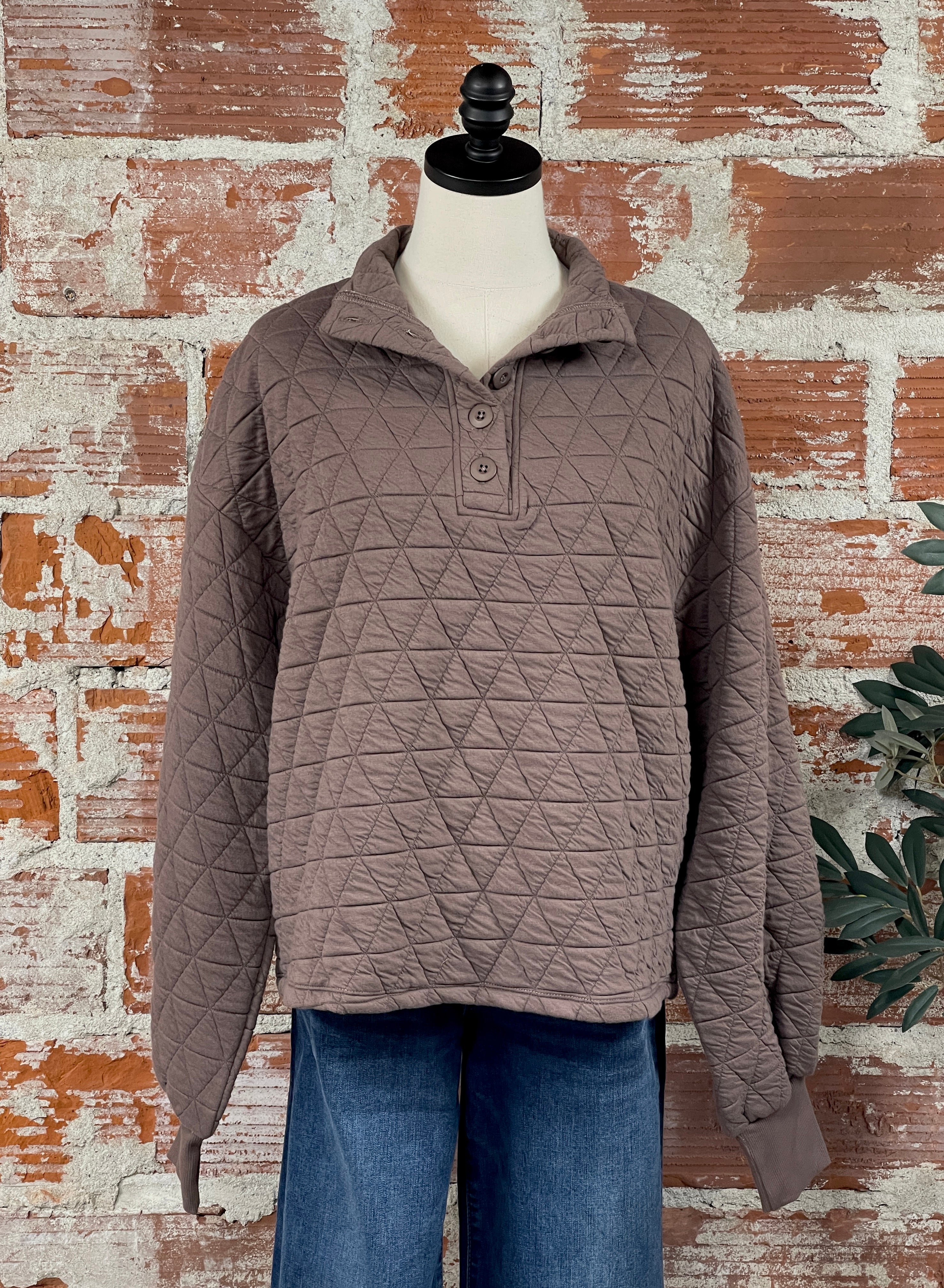 Sanctuary Quilted Popover in Cocoa-142 Sweatshirts & Hoodies-Little Bird Boutique