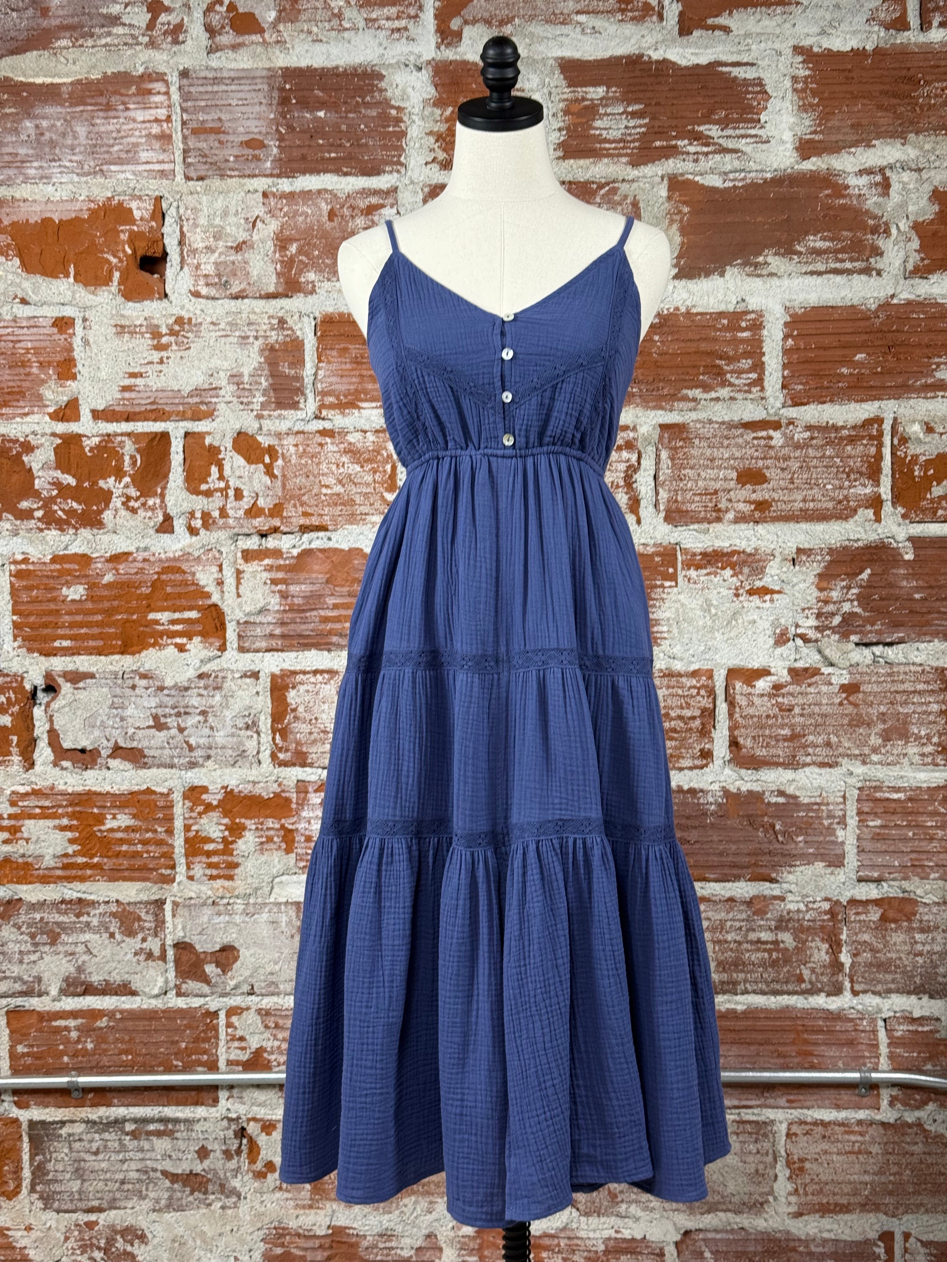 Flag and Anthem Daphne Dress in Blue Indigo-152 Dresses - Long-Little Bird Boutique