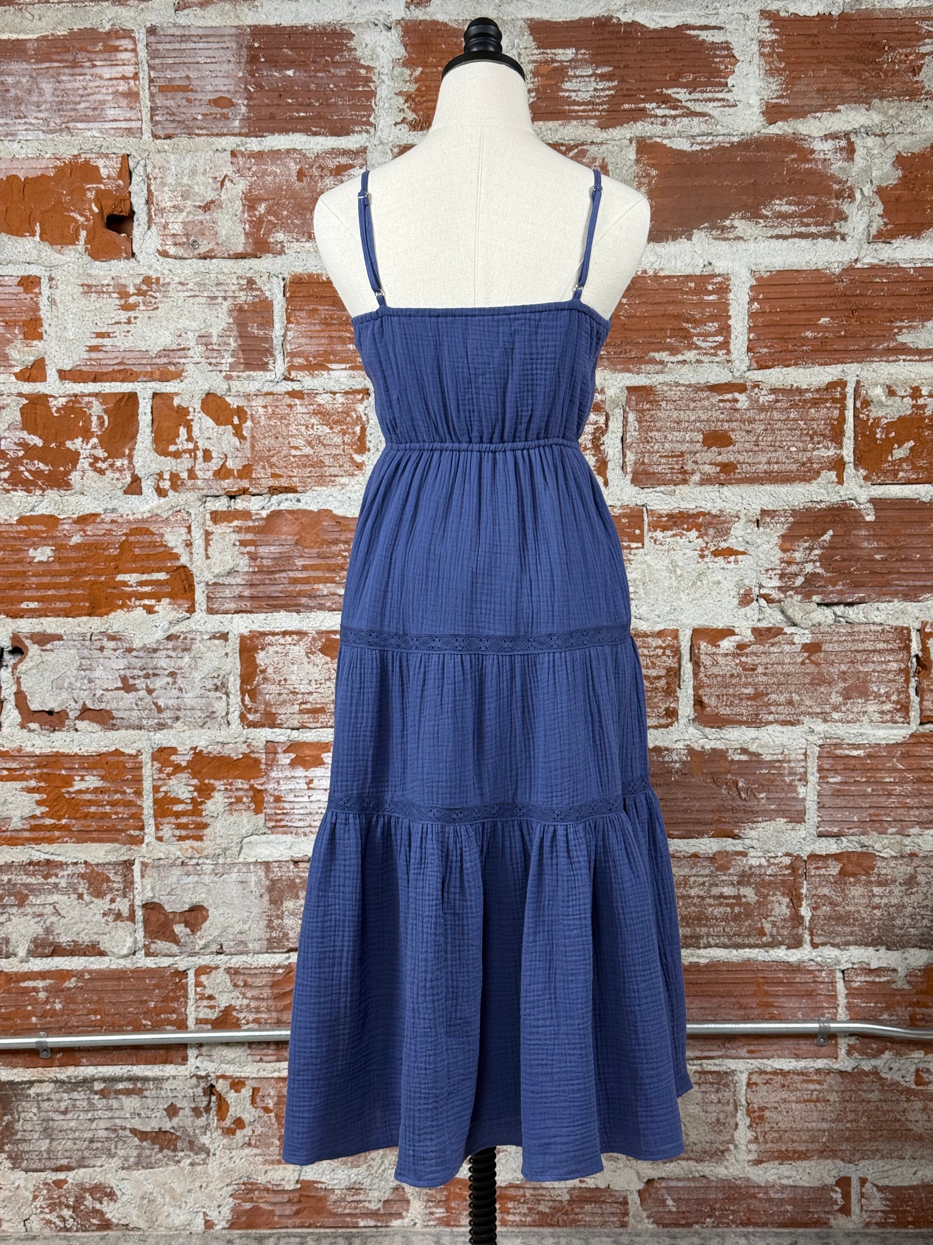 Flag and Anthem Daphne Dress in Blue Indigo-152 Dresses - Long-Little Bird Boutique