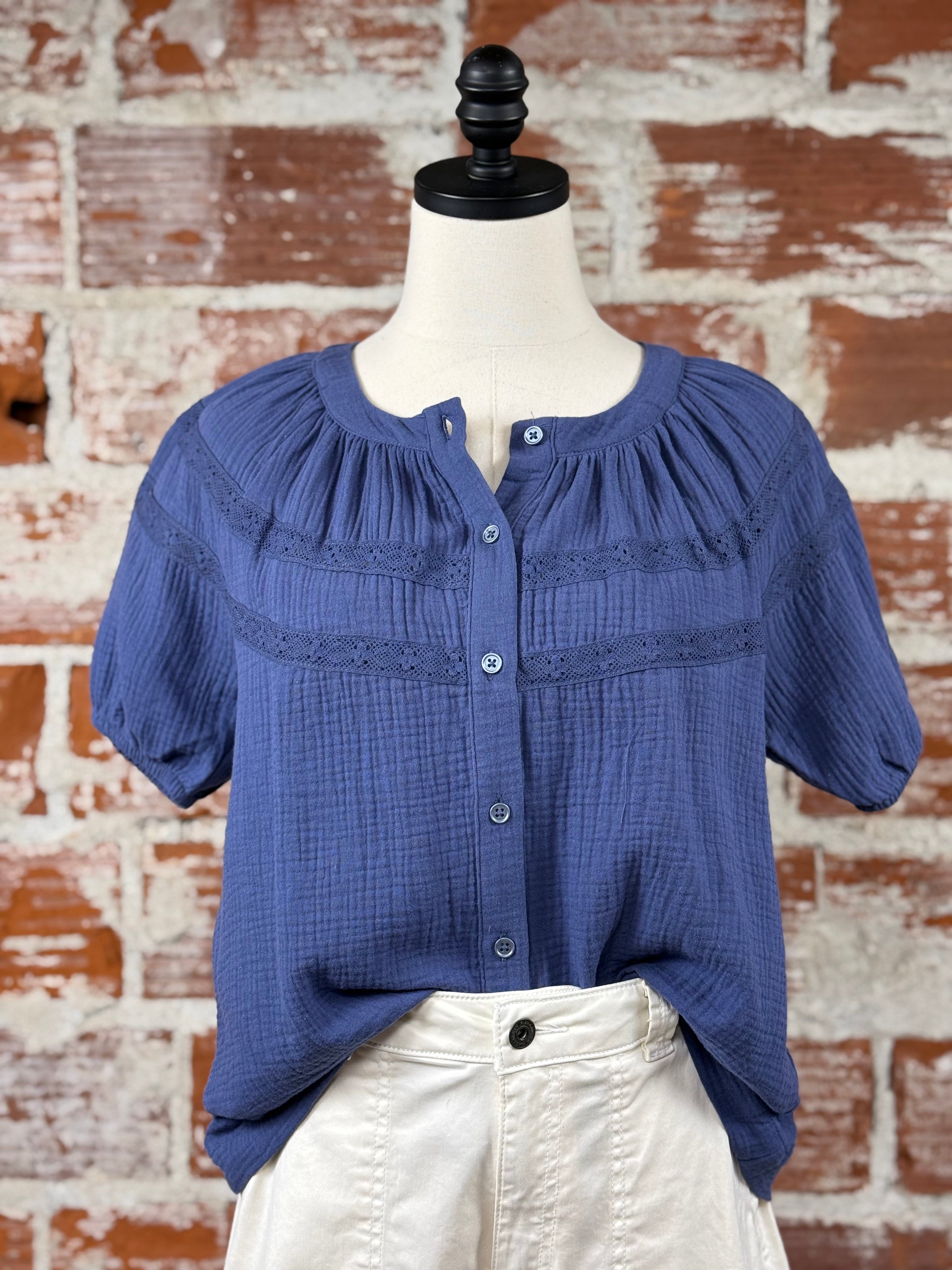 Flag and Anthem Rosie Top in Blue Indigo-112 - Woven Top S/S (Dec - May)-Little Bird Boutique