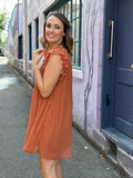 Pleated Mini Dress in Brick-151 Dresses - Short-Little Bird Boutique