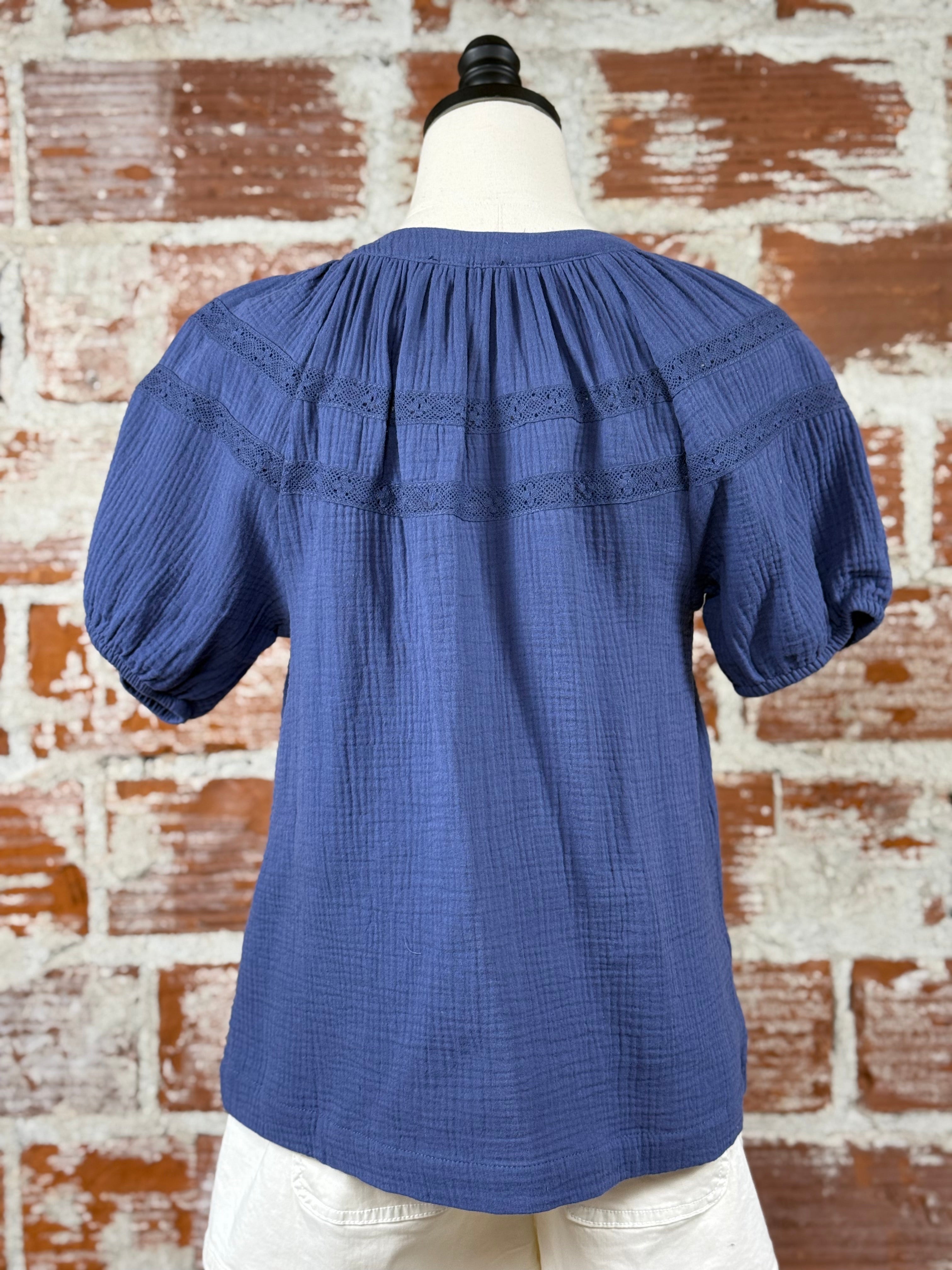 Flag and Anthem Rosie Top in Blue Indigo-112 - Woven Top S/S (Dec - May)-Little Bird Boutique