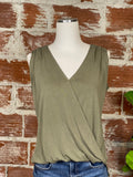 Veronica M. Cupro Surplice Top in Army Green-123 Jersey Tops - Sleeveless-Little Bird Boutique