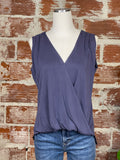 Veronica M. Cupro Surplice Top in Navy-123 Jersey Tops - Sleeveless-Little Bird Boutique