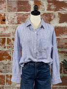 Ava Top in Blue Chambray Stripe-112 - Woven Top S/S (Dec - May)-Little Bird Boutique