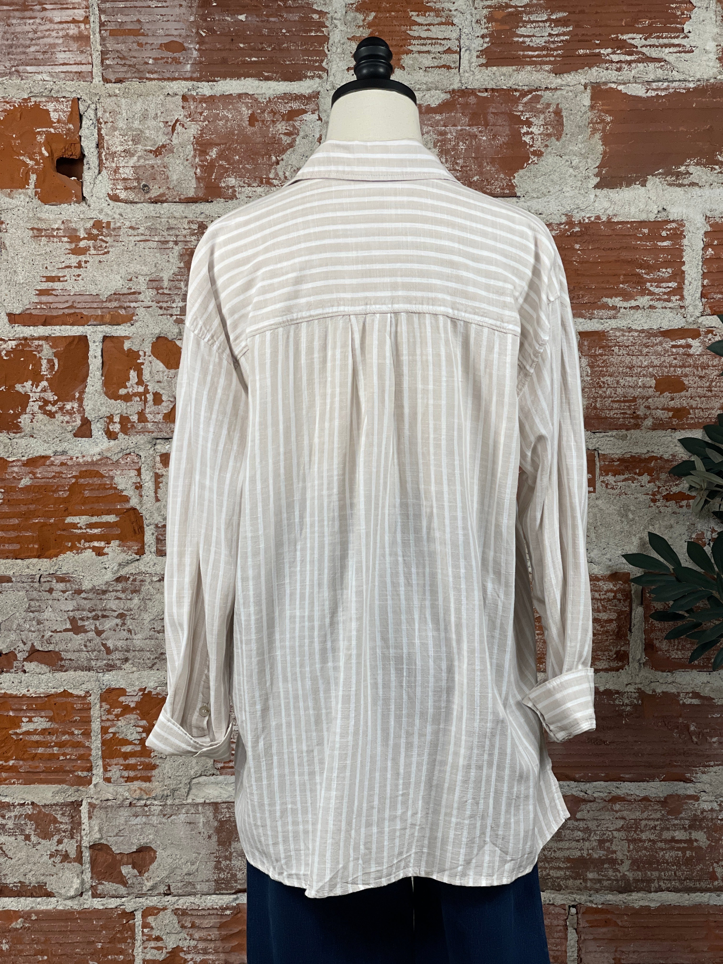 Ilona Top in Beige Stripe-112 - Woven Top S/S (Dec - May)-Little Bird Boutique