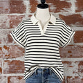 RESTOCK Thread and Supply Jenna Top in Ivory and Black Stripe-122 - Jersey Tops S/S (Dec - May)-Little Bird Boutique