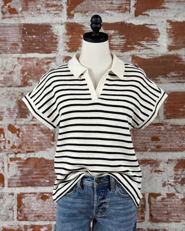 RESTOCK Thread and Supply Jenna Top in Ivory and Black Stripe-122 - Jersey Tops S/S (Dec - May)-Little Bird Boutique