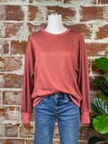 Shoulder Pin Tuck Sweatshirt in Rust-122 Jersey Tops - Long Sleeve-Little Bird Boutique