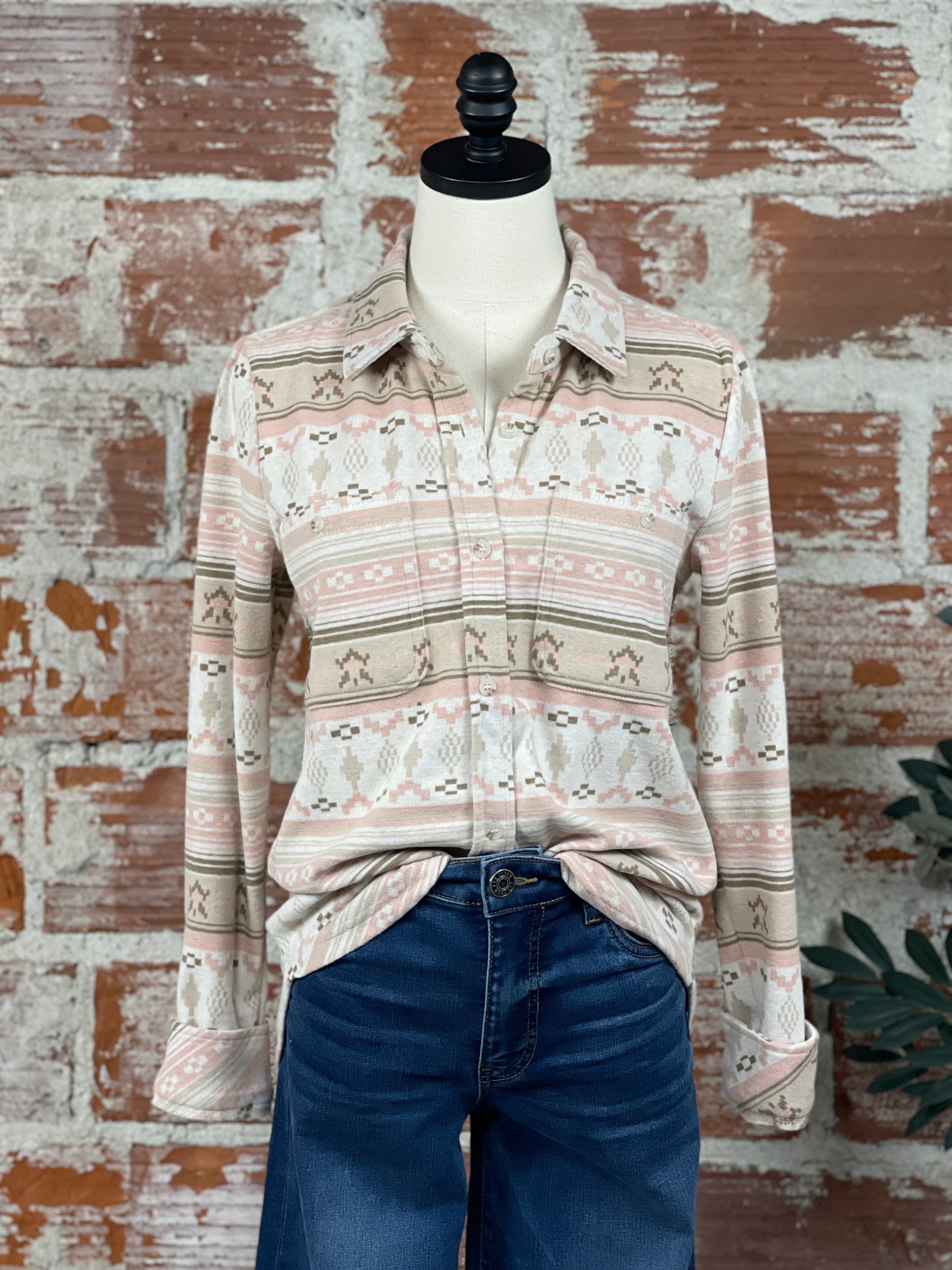 Thread and Supply Lewis Shirt in Rose Aztec-112 - Woven Top S/S (Dec - May)-Little Bird Boutique