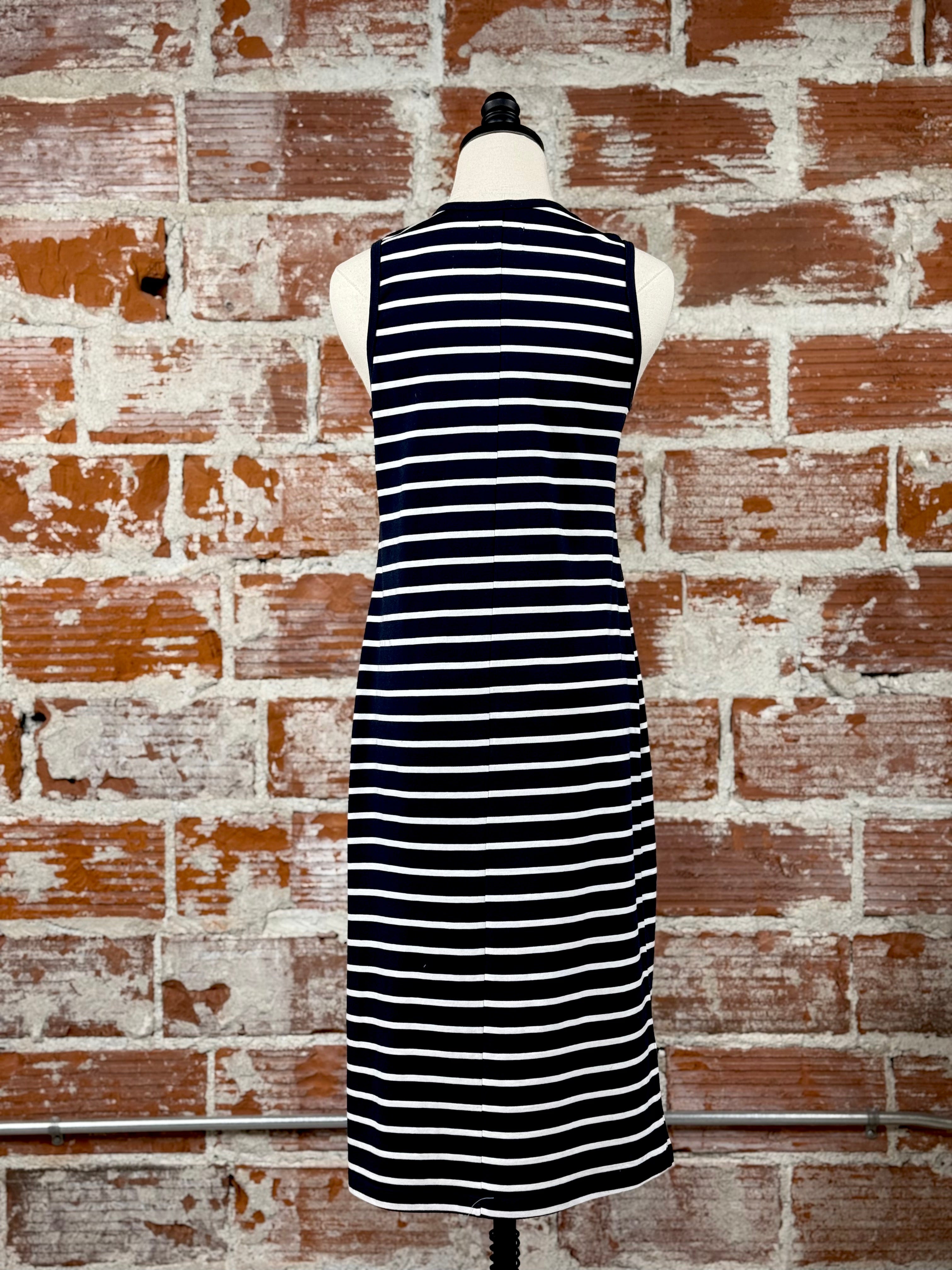 Thread and Supply Kendari Dress in Navy and White Stripe-152 Dresses - Long-Little Bird Boutique