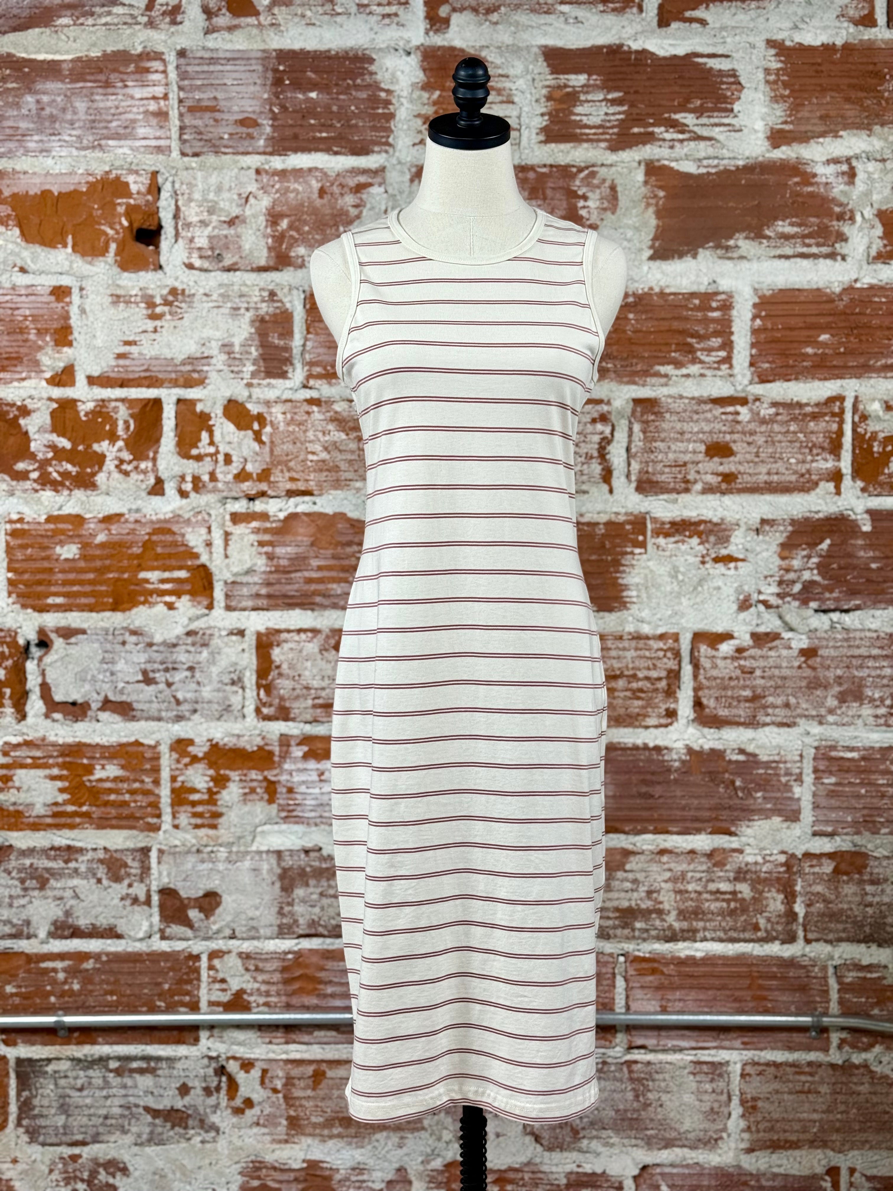 Thread and Supply Kendari Dress in Ivory and Rose Stripe-152 Dresses - Long-Little Bird Boutique