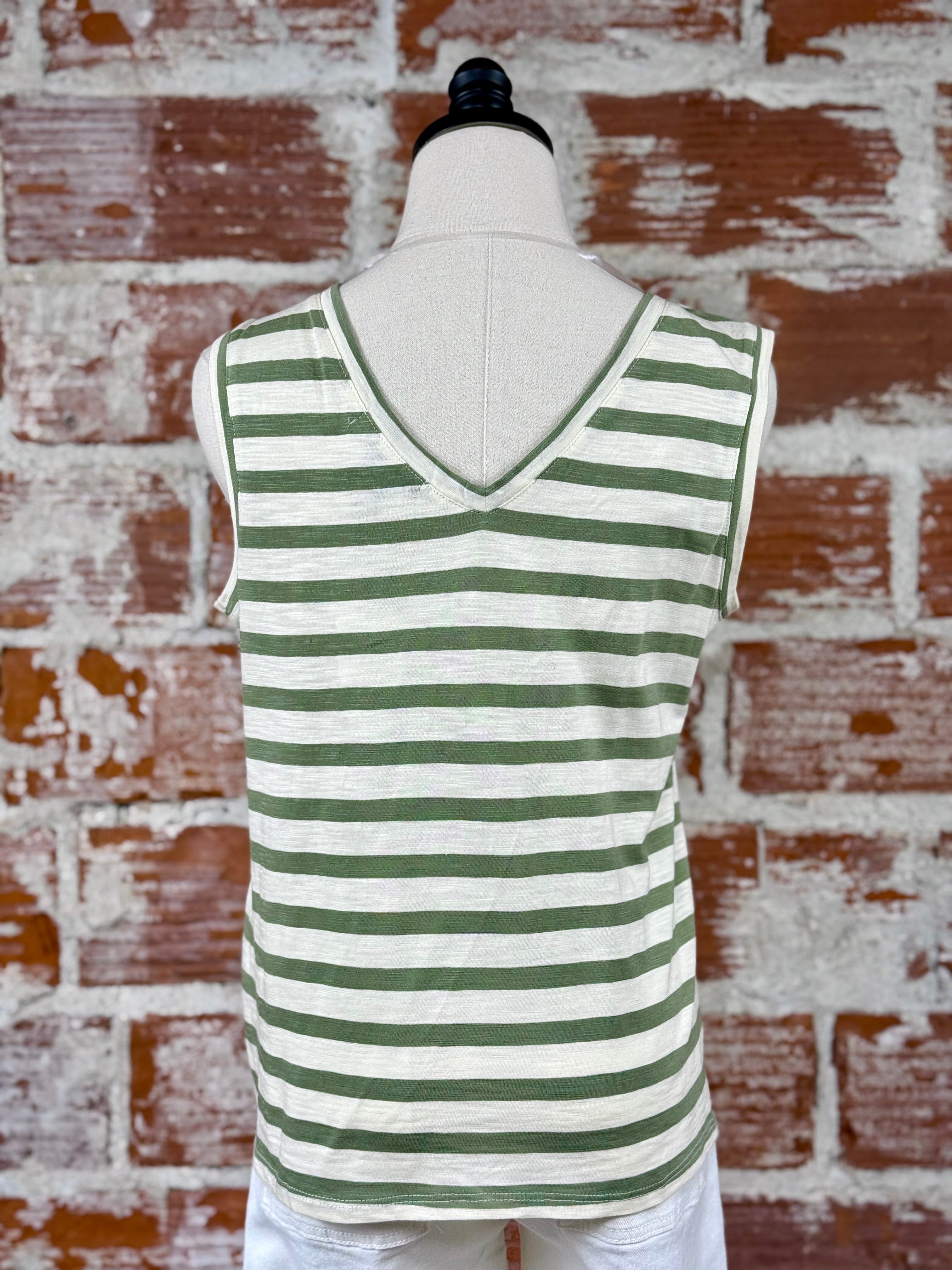 Sanctuary Tie Tank in Sage and Muslin Stripe-122 - Jersey Tops S/S (Dec - May)-Little Bird Boutique