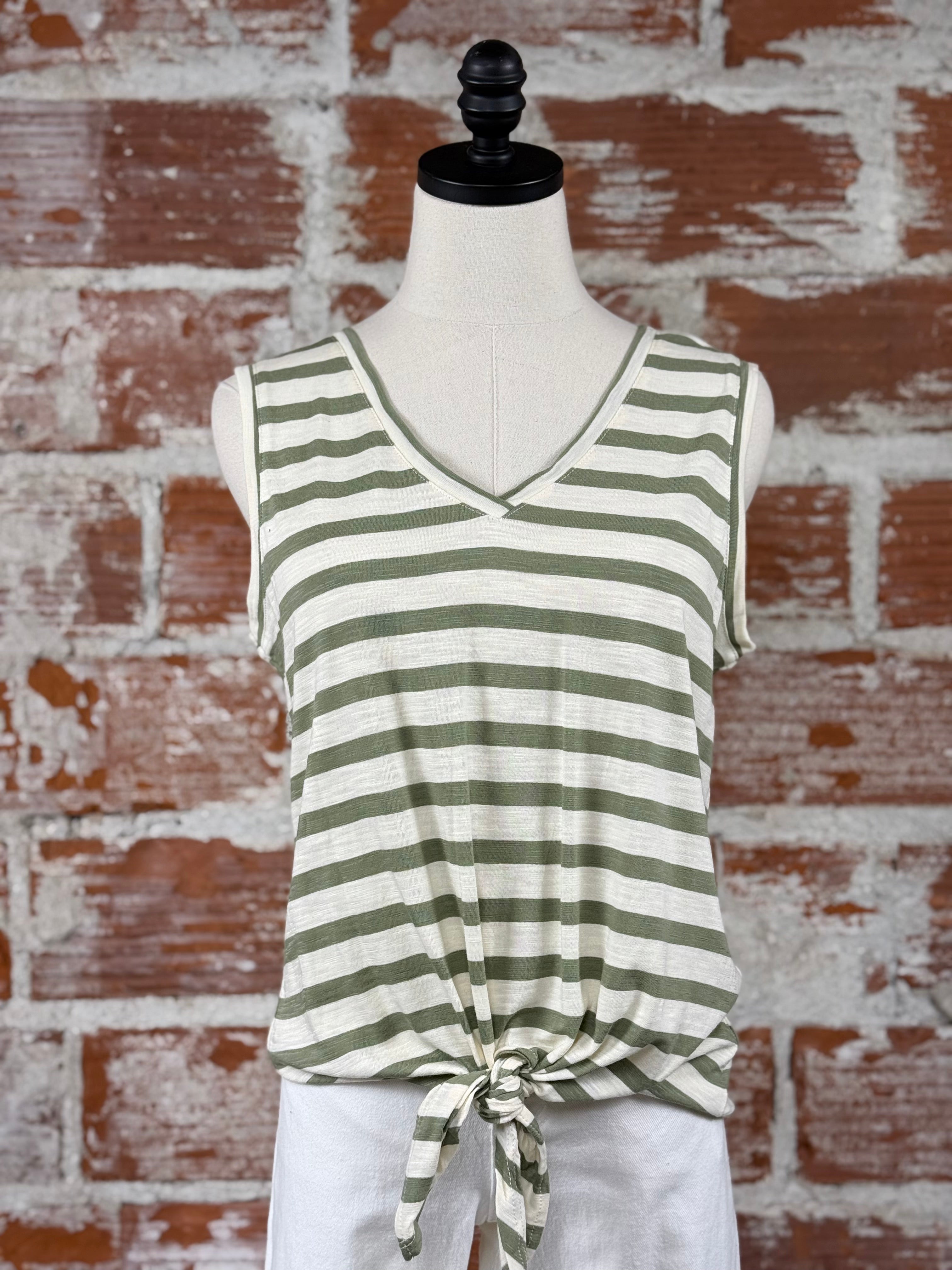 Sanctuary Tie Tank in Sage and Muslin Stripe-122 - Jersey Tops S/S (Dec - May)-Little Bird Boutique