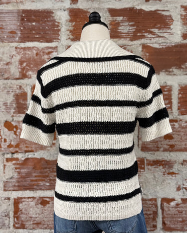 Sanctuary Knitted Collared Top in Black and Chalk Stripe-132 - Sweaters S/S (Dec - May)-Little Bird Boutique