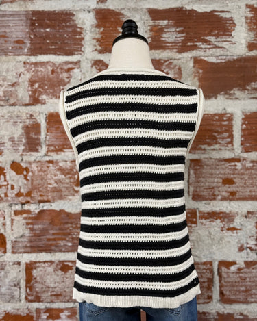 Sanctuary Crochet Shell in Chalk and Black Stripe-132 - Sweaters S/S (Dec - May)-Little Bird Boutique