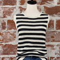 Sanctuary Crochet Shell in Chalk and Black Stripe-132 - Sweaters S/S (Dec - May)-Little Bird Boutique
