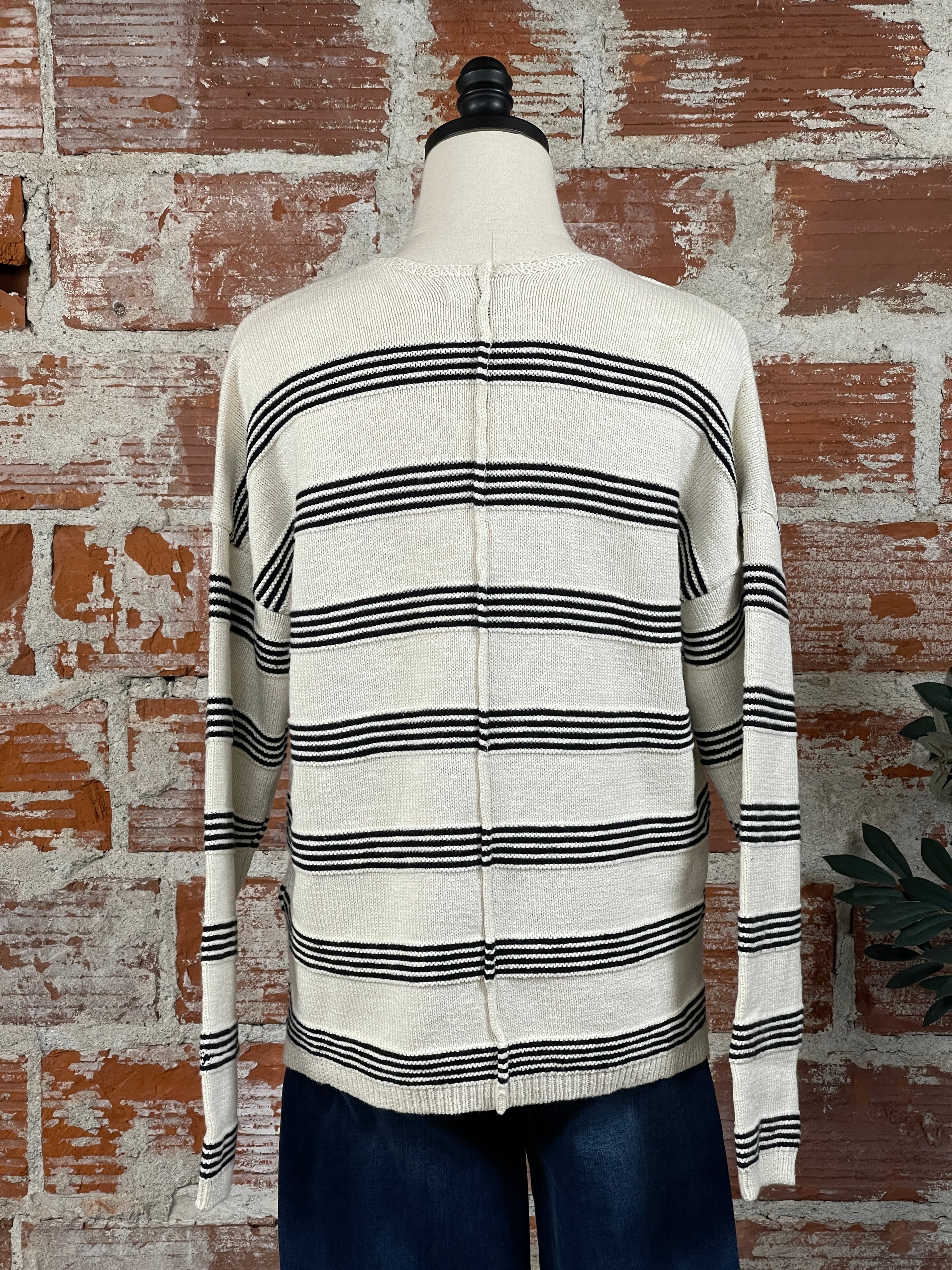 Sanctuary Easy V Neck Sweater in Light Oat and Black Stripe-132 - Sweaters S/S (Dec - May)-Little Bird Boutique