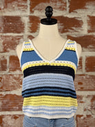 Talia Sweater Tank in Navy Multi Stripe-132 - Sweaters S/S (Dec - May)-Little Bird Boutique
