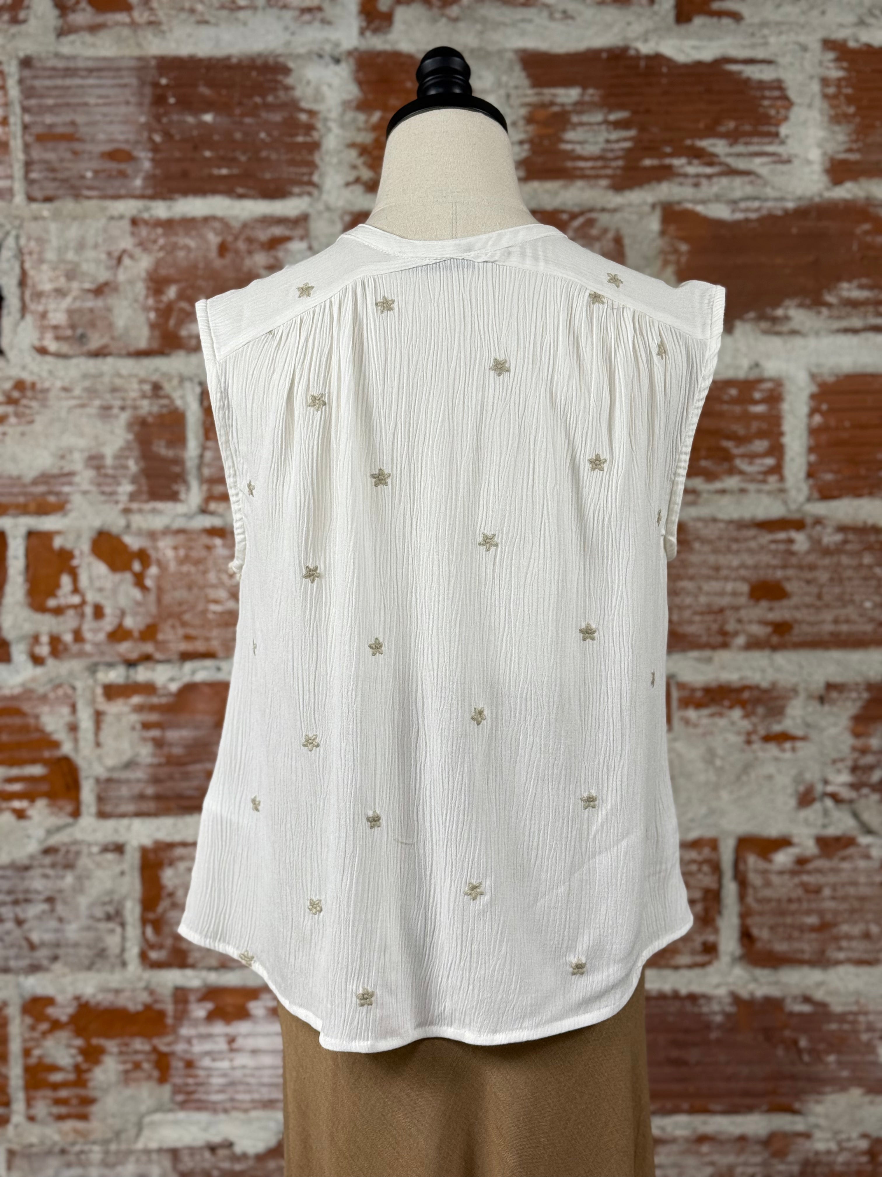 Dex Star Top in Ecru and Taupe-112 - Woven Top S/S (Dec - May)-Little Bird Boutique