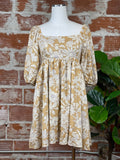 Square Neck Mini Dress in Mustard Floral-151 Dresses - Short-Little Bird Boutique