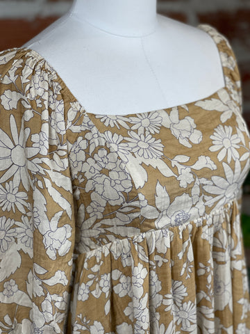 Square Neck Mini Dress in Mustard Floral