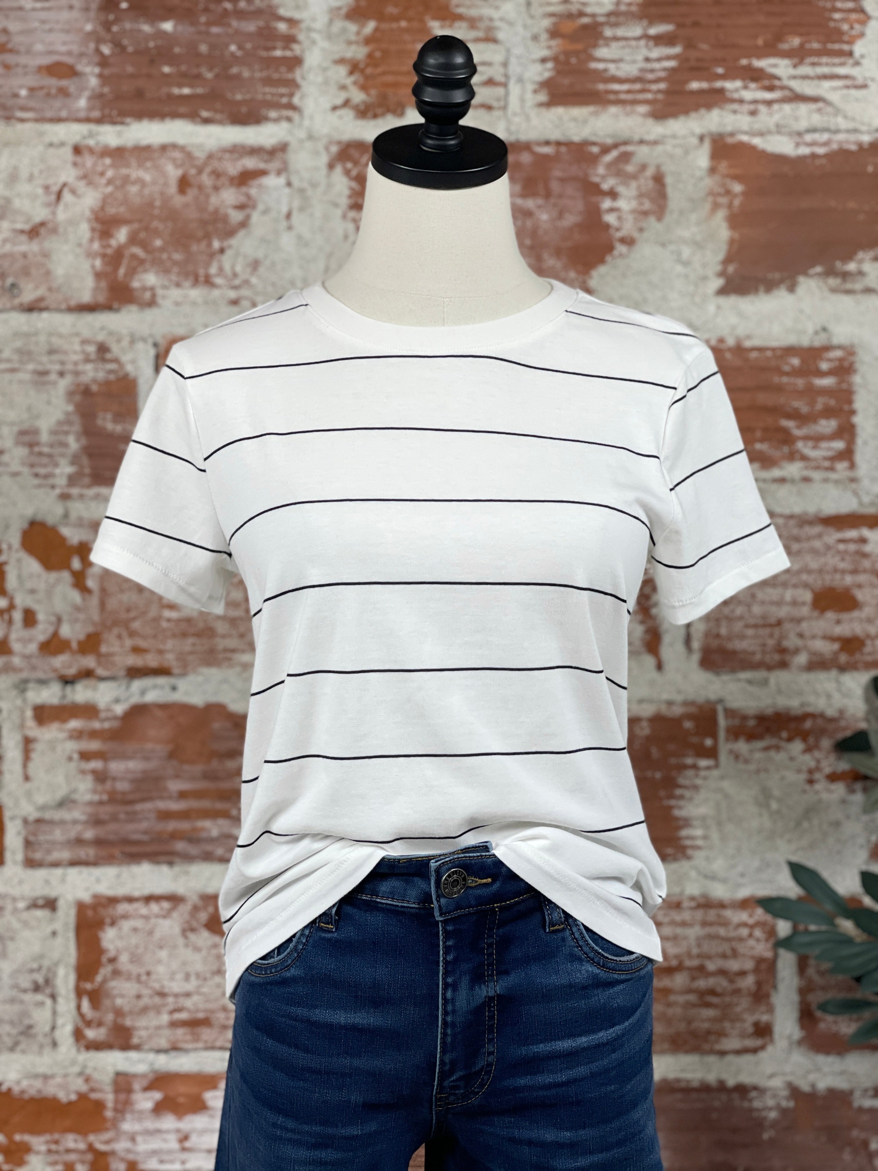 Thread and Supply Asher Tee in White and Black Stripe-122 - Jersey Tops S/S (Dec - May)-Little Bird Boutique