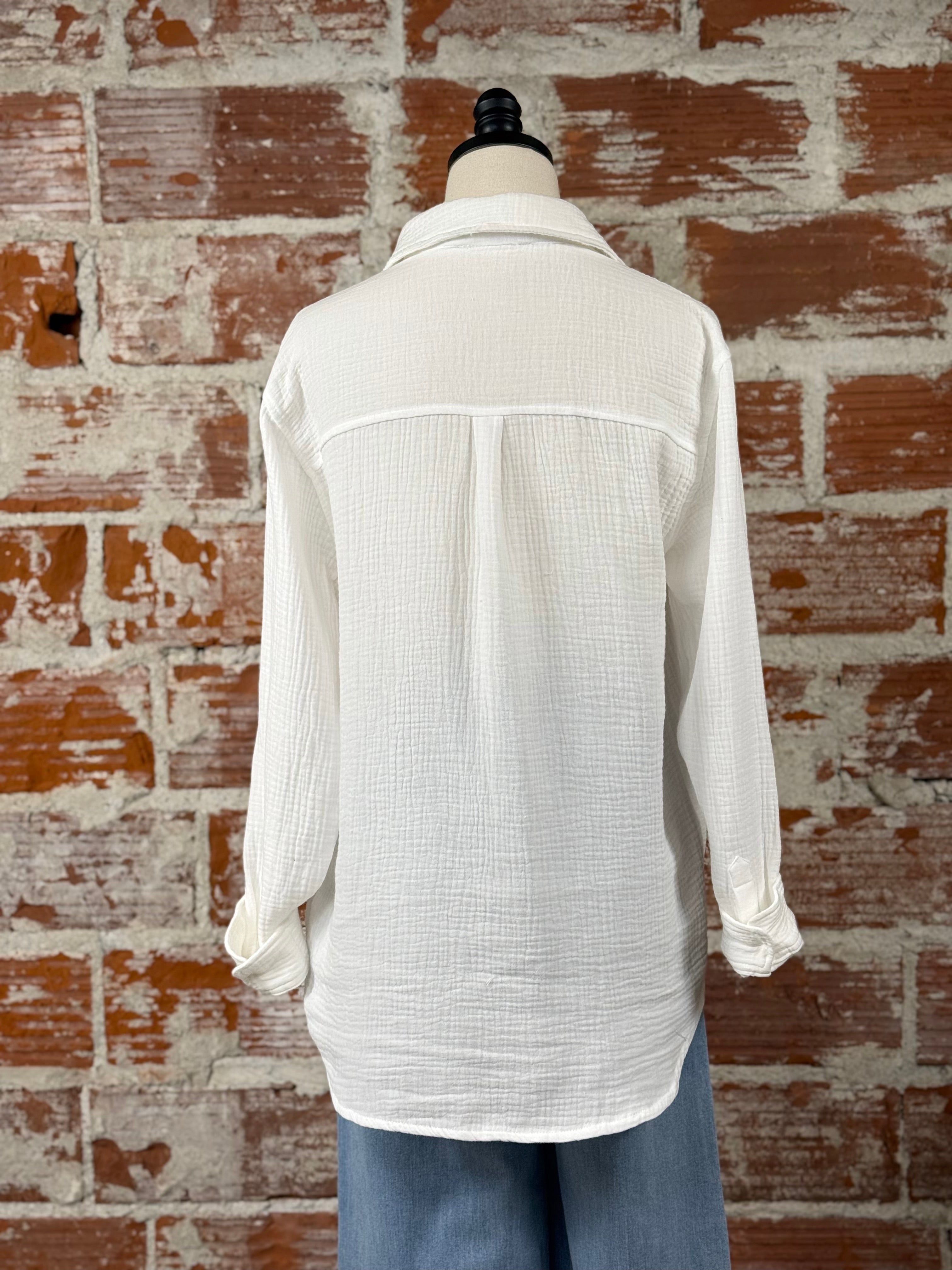 Dex Gauze Top in White-112 - Woven Top S/S (Dec - May)-Little Bird Boutique