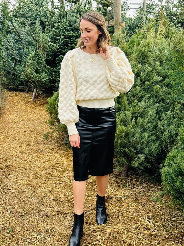 Bubble Sleeve Sweater in Cream