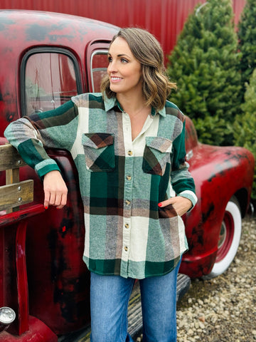 Beach Lunch Lounge Easton Shacket in Balsam Plaid