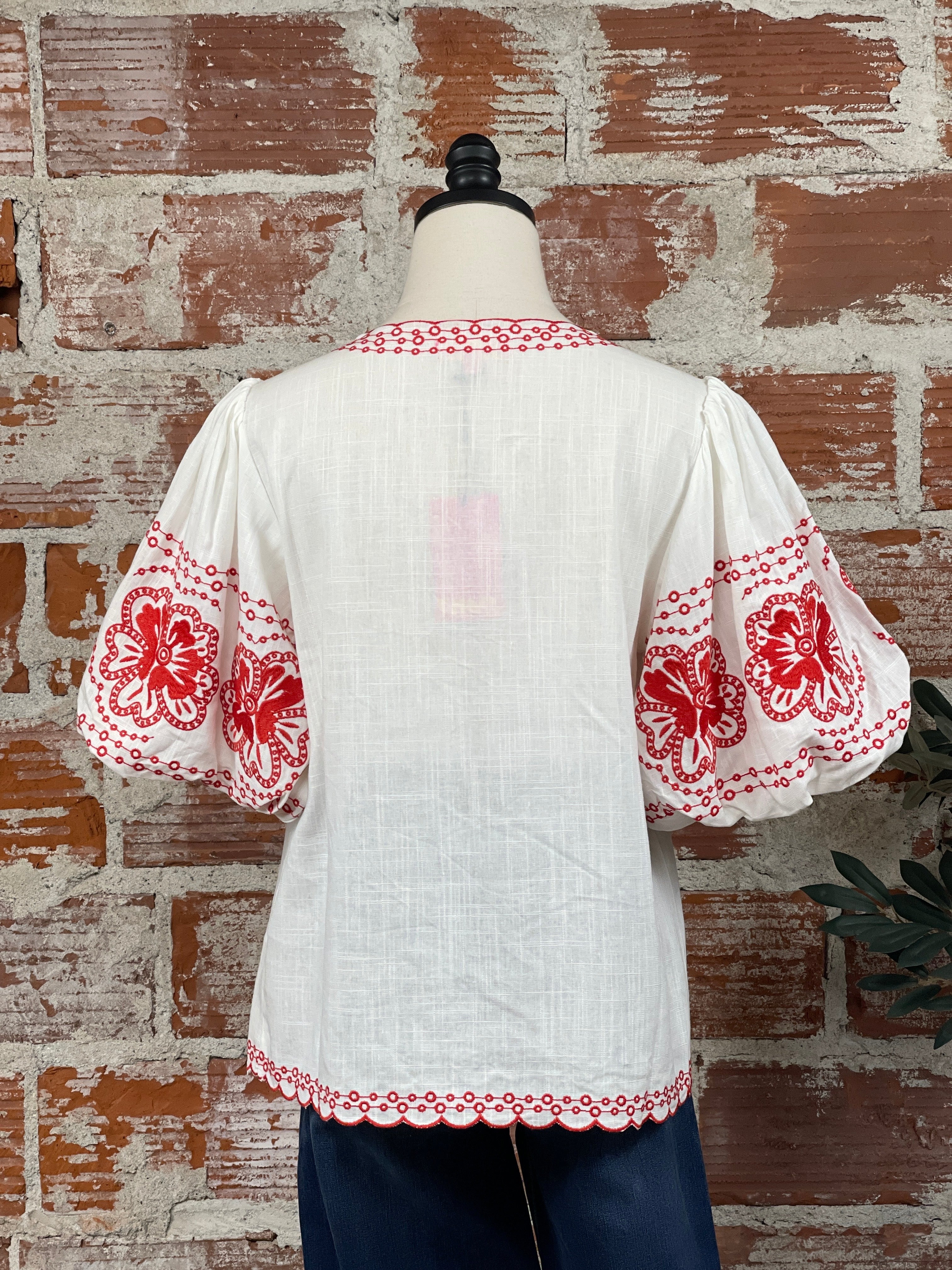 THML Blake Embroidery Top in Red-112 - Woven Top S/S (Dec - May)-Little Bird Boutique
