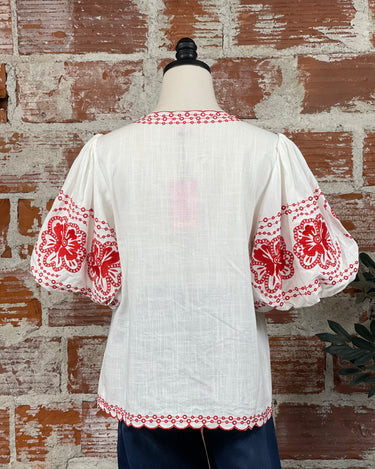THML Blake Embroidery Top in Red-112 - Woven Top S/S (Dec - May)-Little Bird Boutique