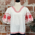 THML Blake Embroidery Top in Red-112 - Woven Top S/S (Dec - May)-Little Bird Boutique