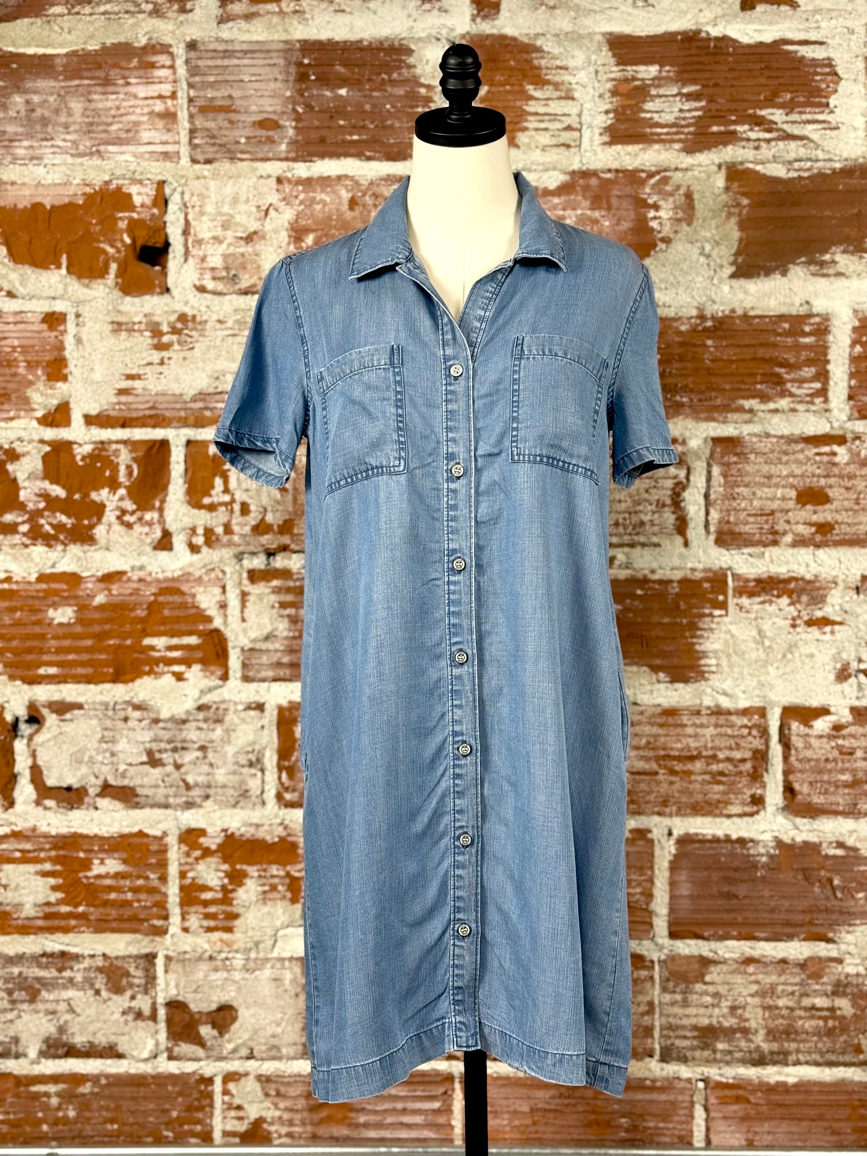 Riverton Denim Dress in Medium Wash-151 Dresses - Short-Little Bird Boutique