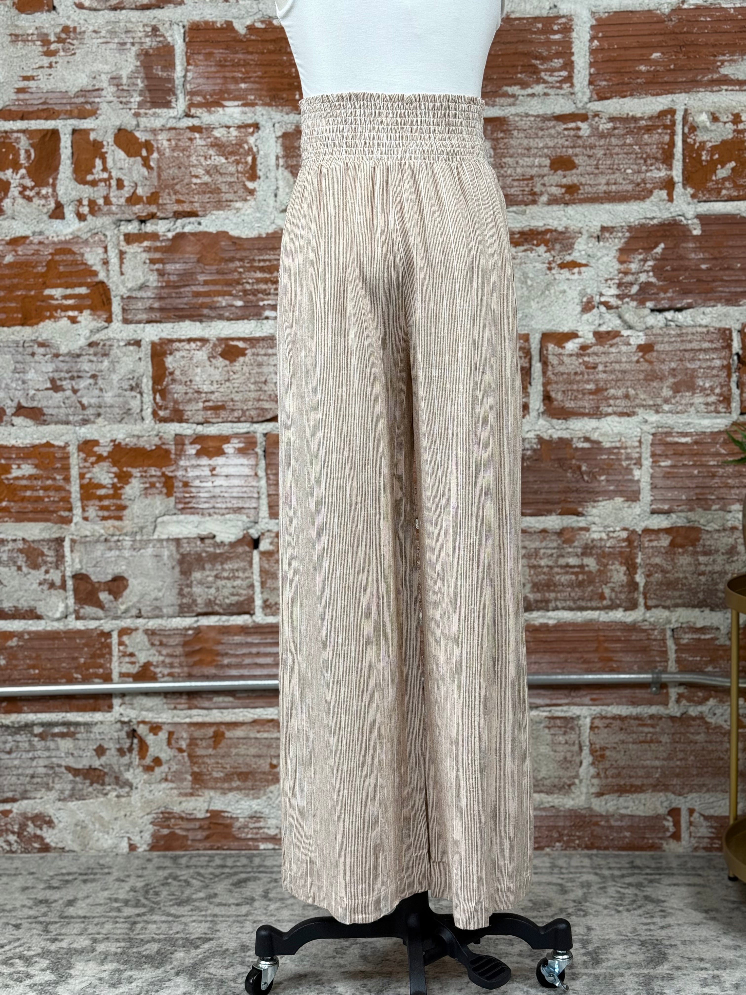 Be Chill Pants in Almond Stripe-220 Pants-Little Bird Boutique
