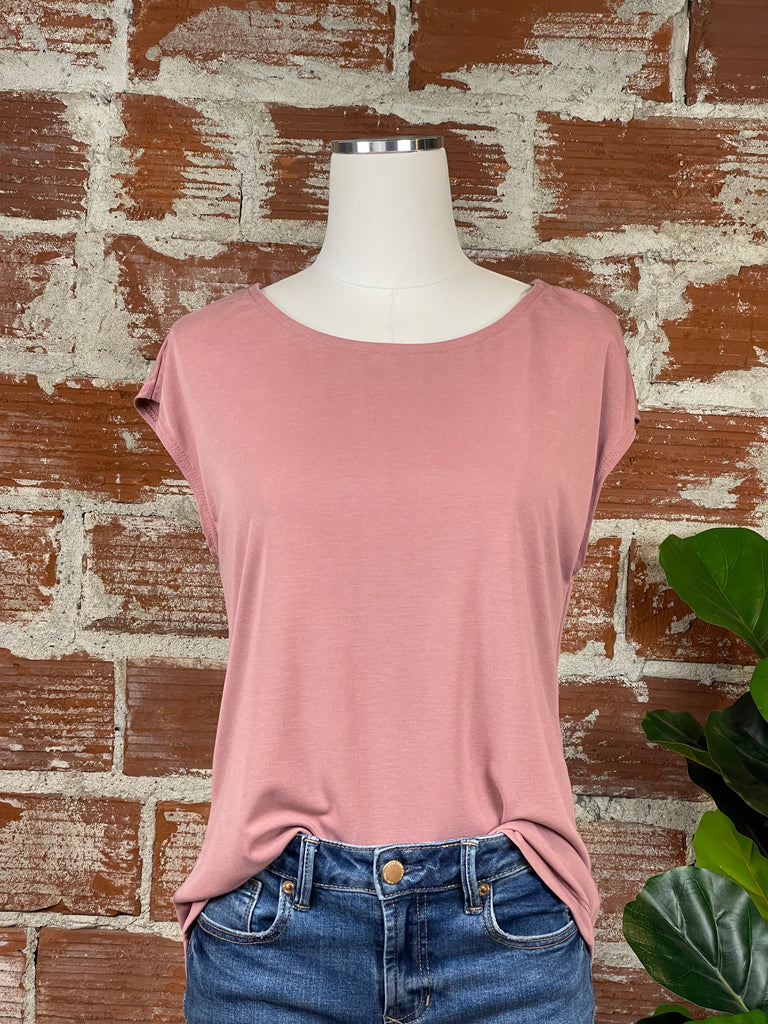 Cap Sleeve Jersey Top in Mauve