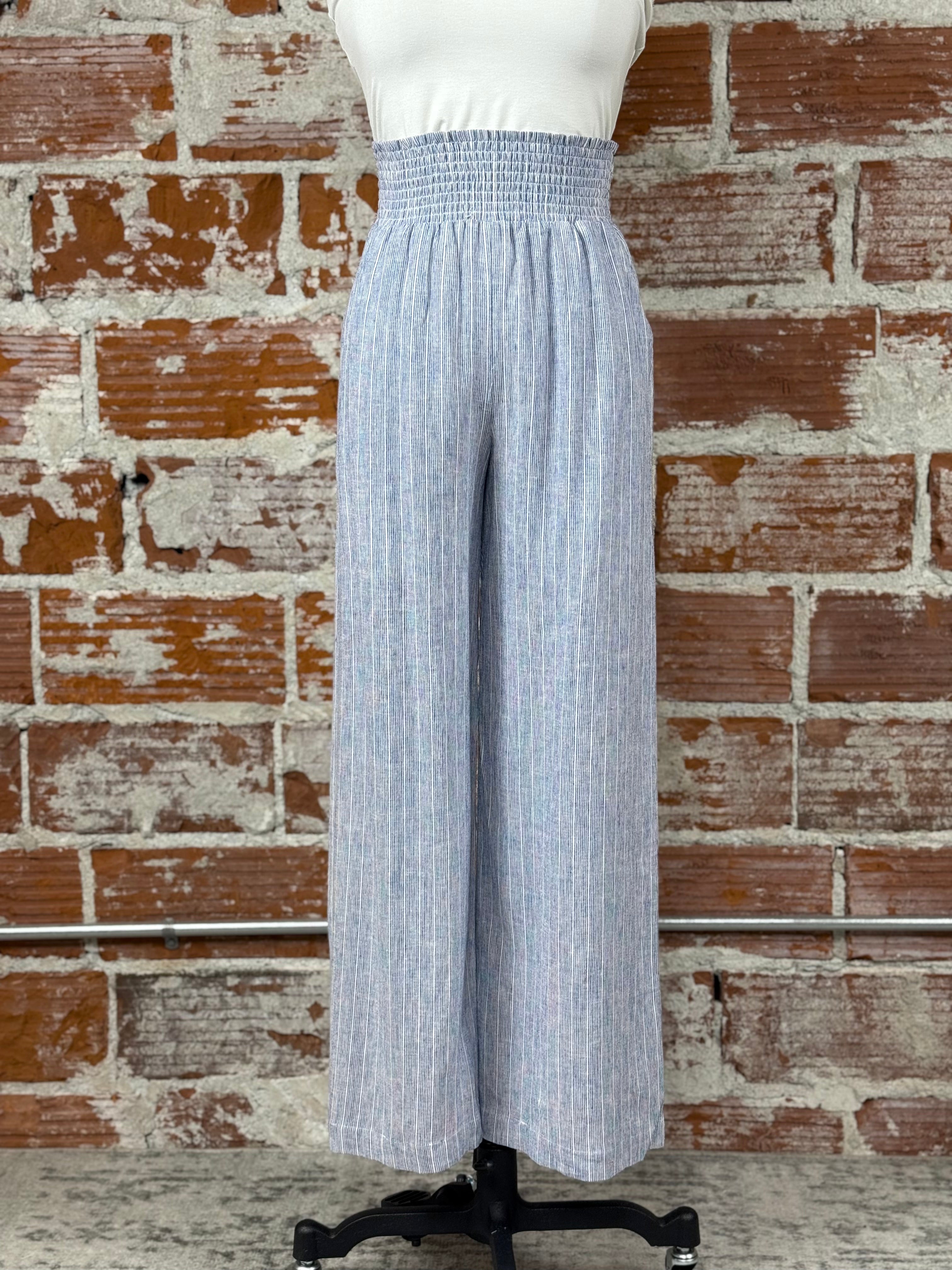 Be Chill Pants in Denim Blue Stripe-220 Pants-Little Bird Boutique