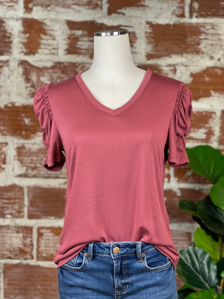 Ruched Sleeve Top in Marsala