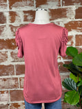 Ruched Sleeve Top in Marsala-121 Jersey Tops - Short Sleeve-Little Bird Boutique