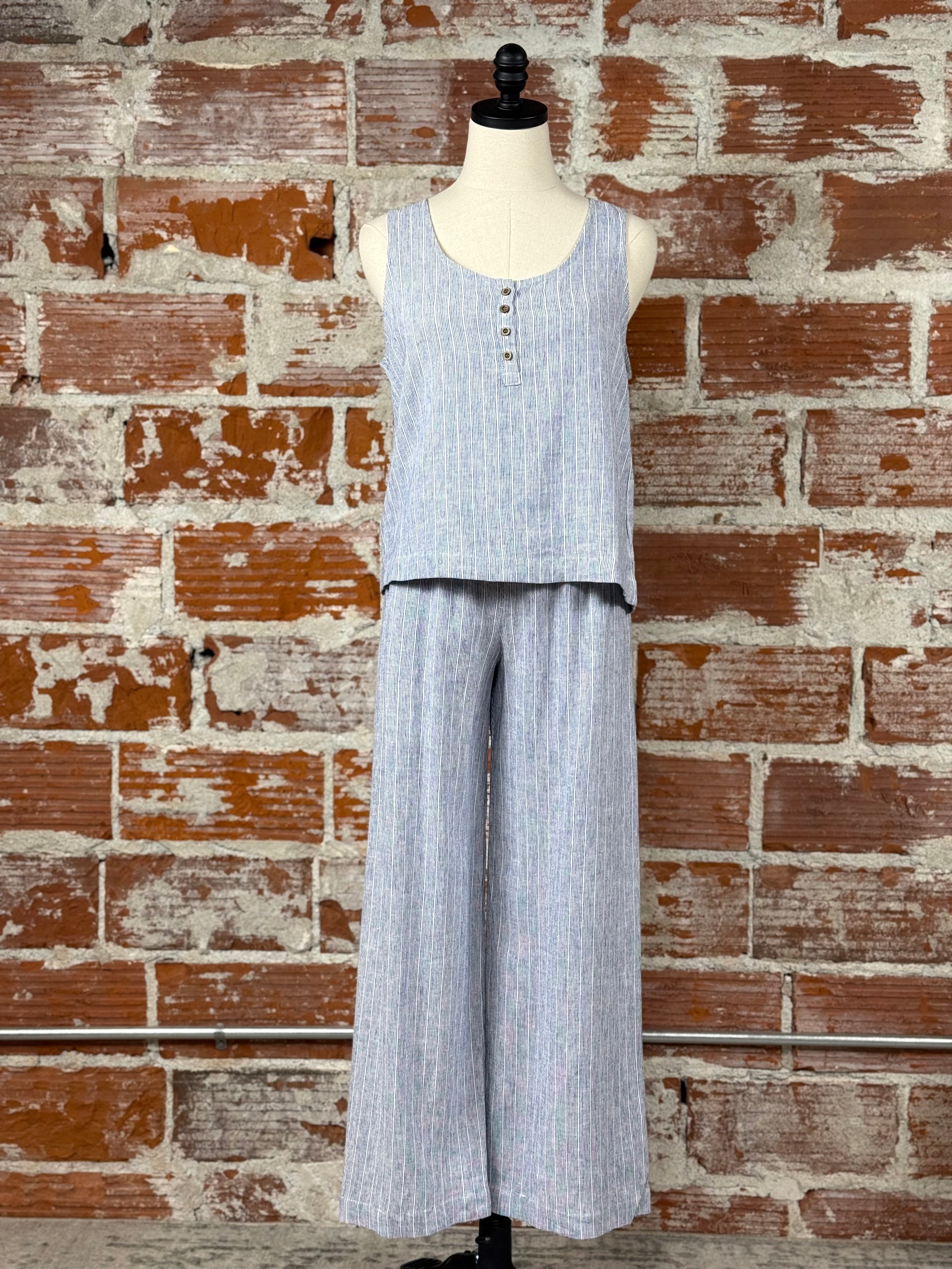Chill Tank in Denim Blue-112 - Woven Top S/S (Dec - May)-Little Bird Boutique