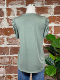 Ruched Sleeve Top in Olive-121 Jersey Tops - Short Sleeve-Little Bird Boutique