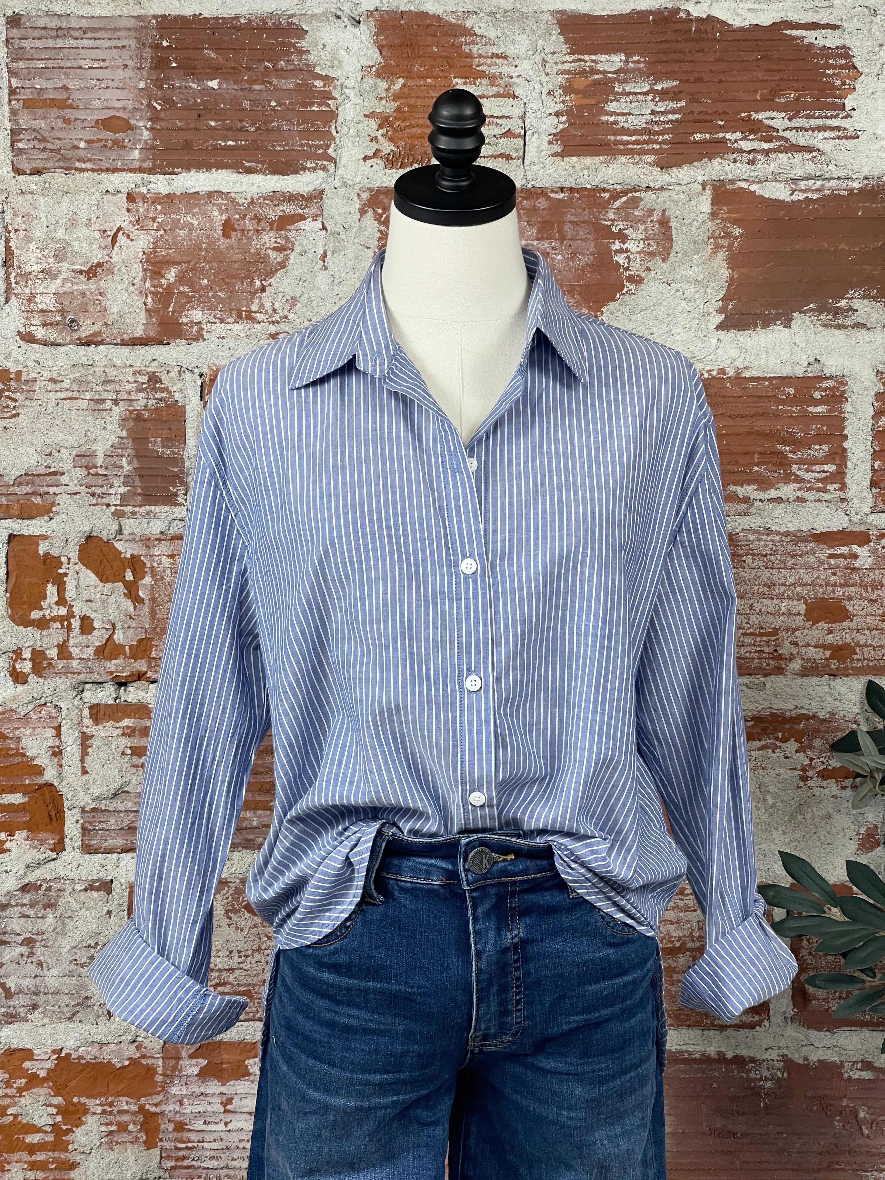 Z Supply Seaport Striped Shirt in Sky Blue-112 - Woven Top S/S (Dec - May)-Little Bird Boutique