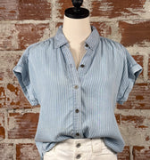 Kendall Top in Cool Blue Stripe-112 - Woven Top S/S (Dec - May)-Little Bird Boutique