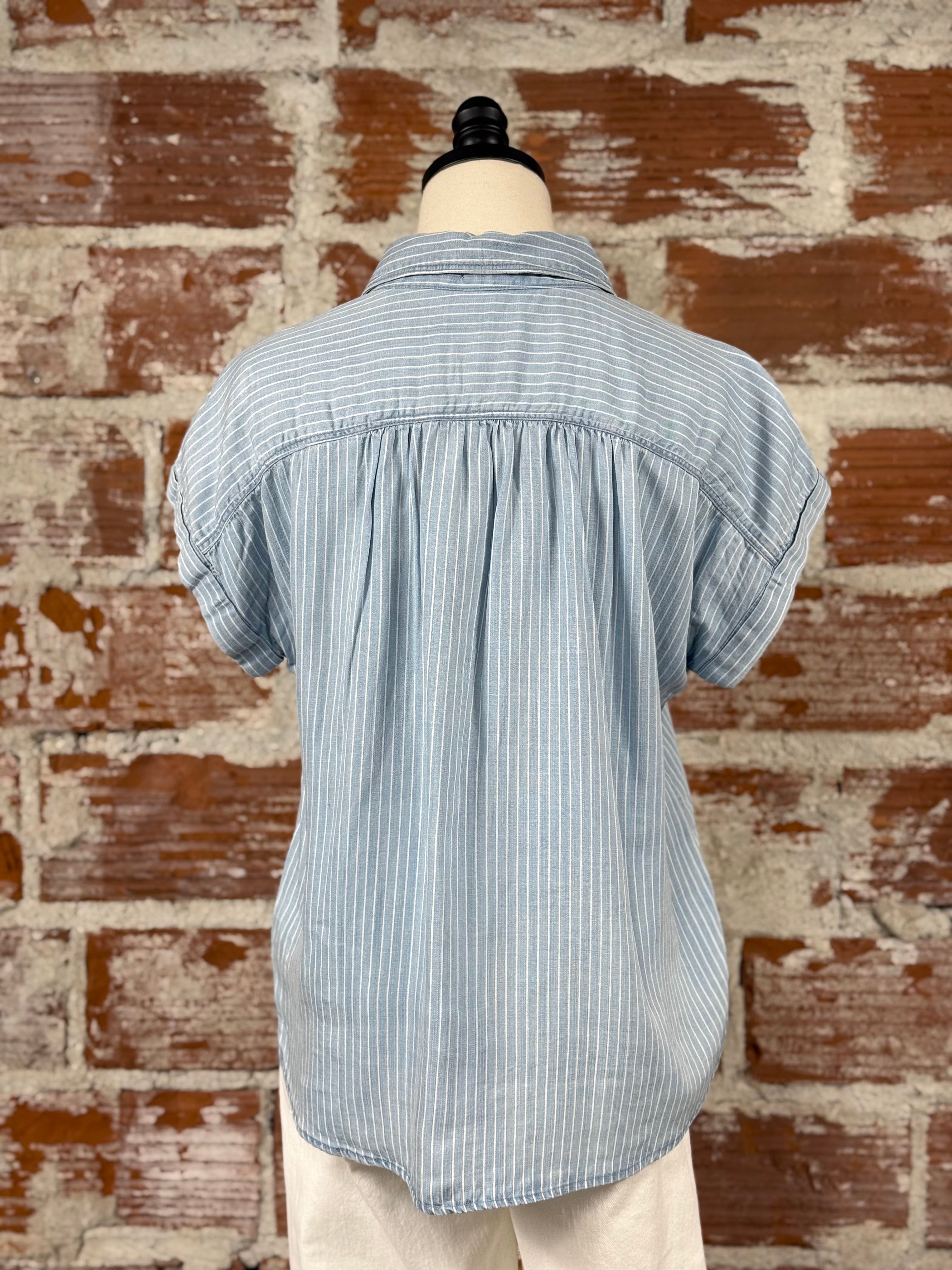 Kendall Top in Cool Blue Stripe-112 - Woven Top S/S (Dec - May)-Little Bird Boutique