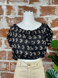Gauze Baby Doll Top in Black Floral-111 Woven Tops - Short Sleeve-Little Bird Boutique